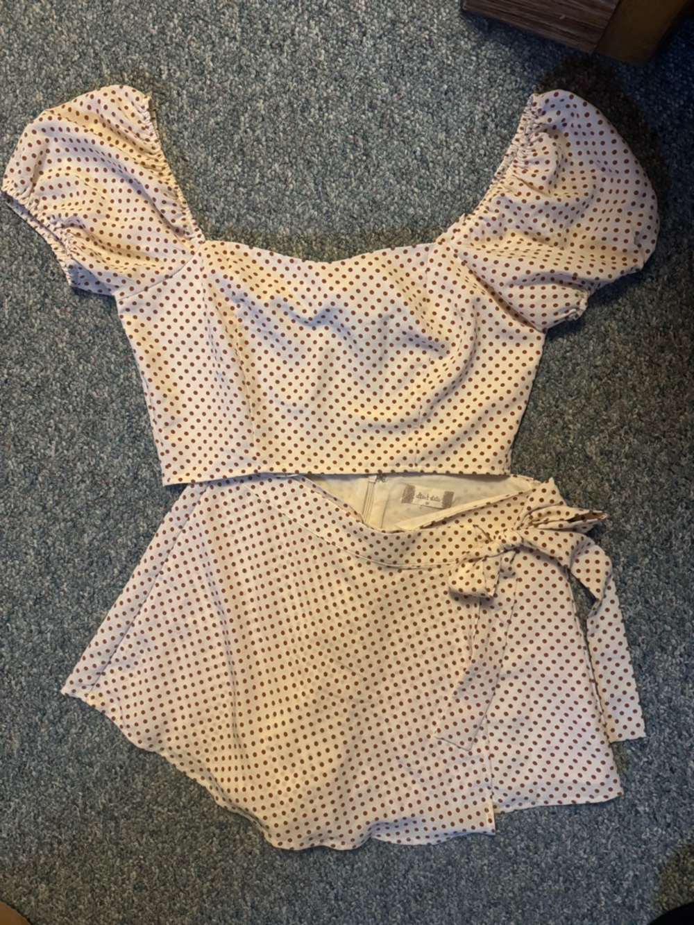 Altar’d State Cream Puff Sleeve Polka Dot Two-Piece Set